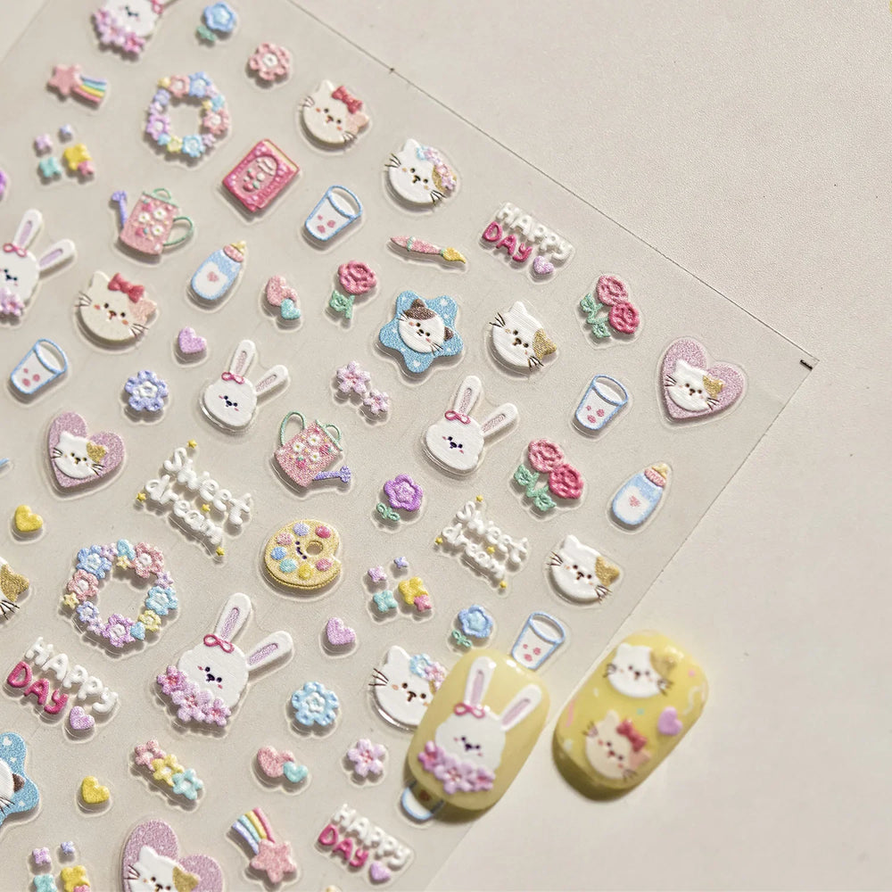 Bunny Love Heart Rabbit Nurse Cut Wound Bowknot Pill Flower Medicine Treatment Self Adhesive Nail Art Stickers Manicure Decals (ONLINE ORDER ONLY)