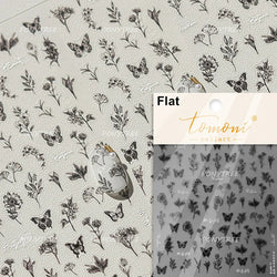 Vigorous Pink Orchid Cymbidium Antique Fragrant Thoroughwort Grass Butterfly Adhesive Nail Art Sticker Plant 3D Manicure Decals (ONLINE ORDER ONLY)