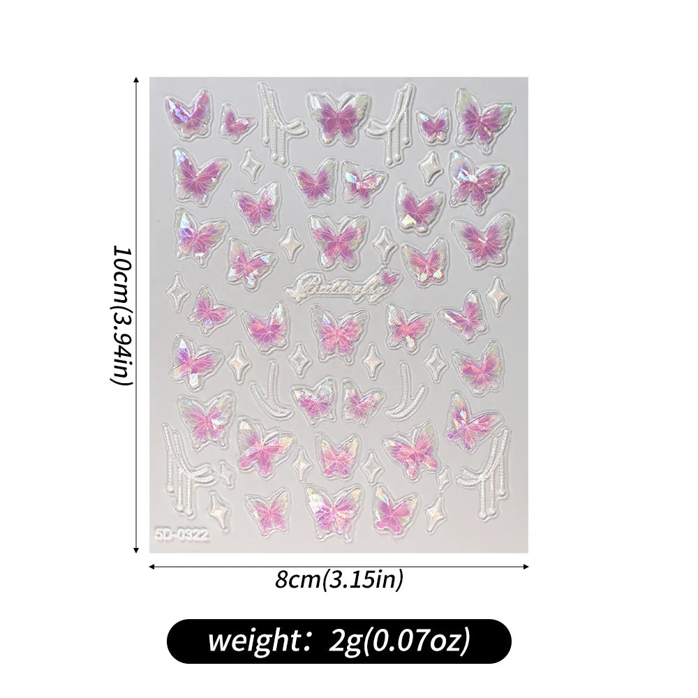 1pc Aurora Butterfly Nail Stickers Pink Butterfly Shell Light Beam Angel Wings Sliders Fairy Light & Lively Translucent Nail Dec (ONLINE ORDER ONLY)