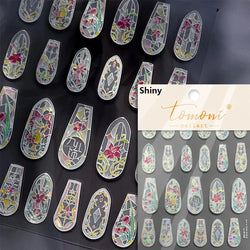 Retro Shiny Glazed Rococo Flower Window Dreamy Butterfly Geometric Frame Stamp Embossed Reliefs Nail Art Stickers Manicure Decal (Online Order Only)