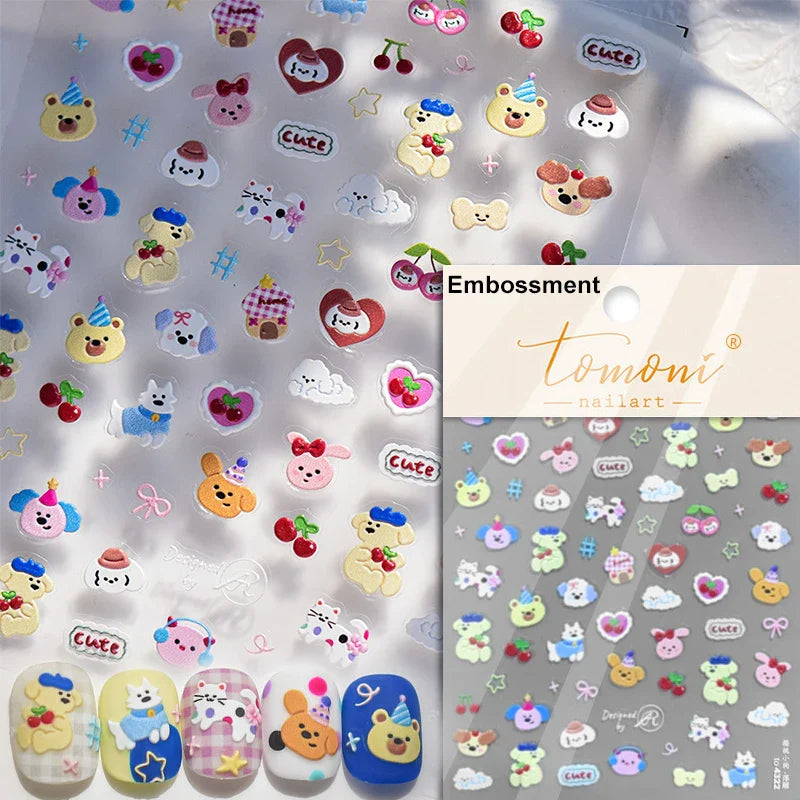 Chic Cute Cheese Ice Cream Pudding Bowknot Strawberry Muffin Stars Cake Embossed Heart Adhesive Nail Art Sticker Manicure Decals (ONLINE ORDER ONLY)