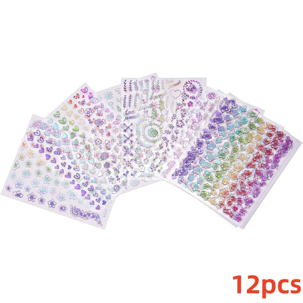 12pcs 3D Golden Glitter Heart Love Nail Stickers Valentine Self Adhesive Cute Cartoon Decal Geometry Slider Manicure Decoration* (ONLINE ORDER ONLY)