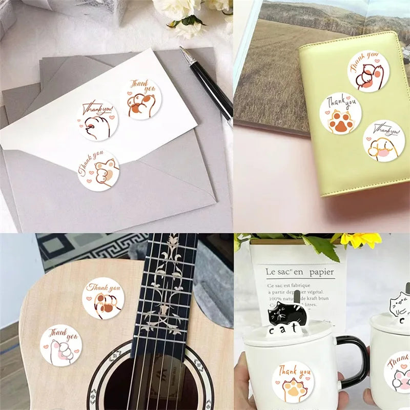 500PCS Cute Cat Claws Paper Labels Thank You Sticker Sealing DIY Decoration Scrapbooking Stationery Hand Accounting Supplies (ONLINE ORDER ONLY)