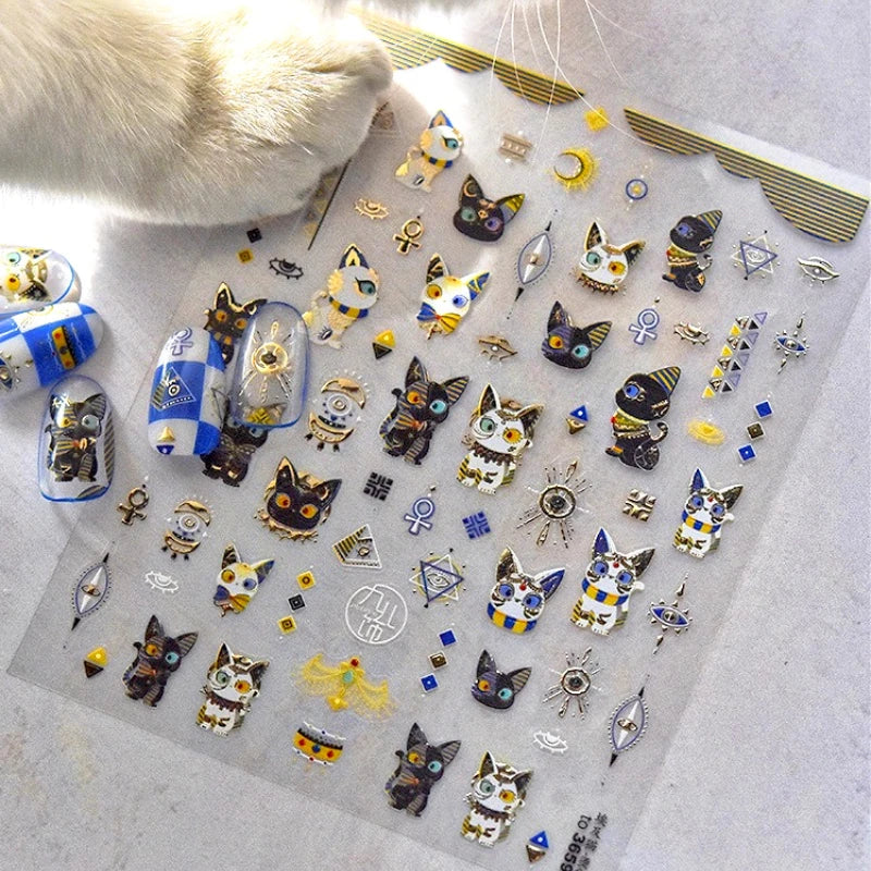 Mysterious Egyptian Cat Totem Eye Symbol Black Pharaoh Kitty Paw Sun Self Adhesive Nail Art Stickers Manicure Decals Wholesale (Online Order Only)