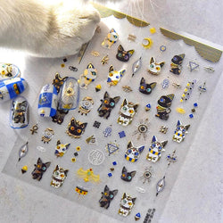 Mysterious Egyptian Cat Totem Eye Symbol Black Pharaoh Kitty Paw Sun Self Adhesive Nail Art Stickers Manicure Decals Wholesale (Online Order Only)