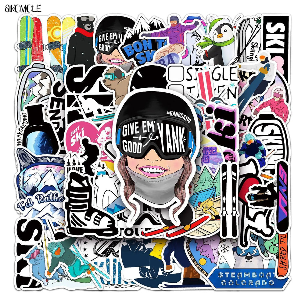 Cartoon Animal Skiing Stickers Pack - Skateboard, Laptop, Motorcycle, Phone Decals (Online Order Only)