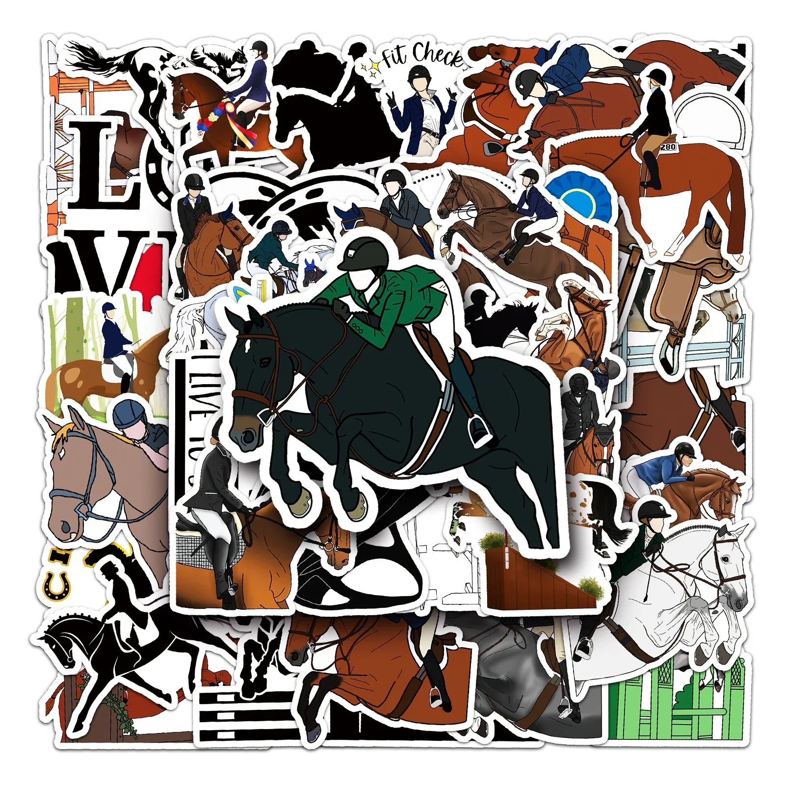 50Pcs Equestrian Cartoon Waterproof Vinyl Stickers for Skateboard Snowboard (Online Order Only)