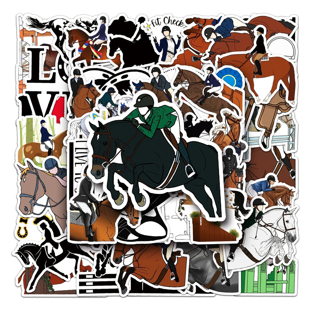 50Pcs Equestrian Cartoon Waterproof Vinyl Stickers for Skateboard Snowboard (Online Order Only)