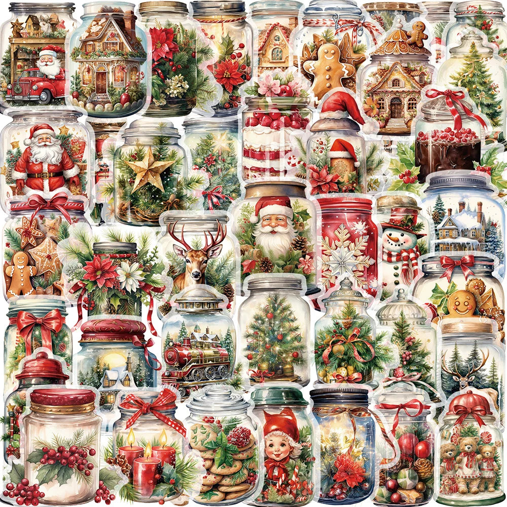 50PCS Christmas Bottle Stickers Aesthetic Skateboard Laptop Guitar Graffiti Luggage Sticker Waterproof PET Decal Toys (Online Order Only)