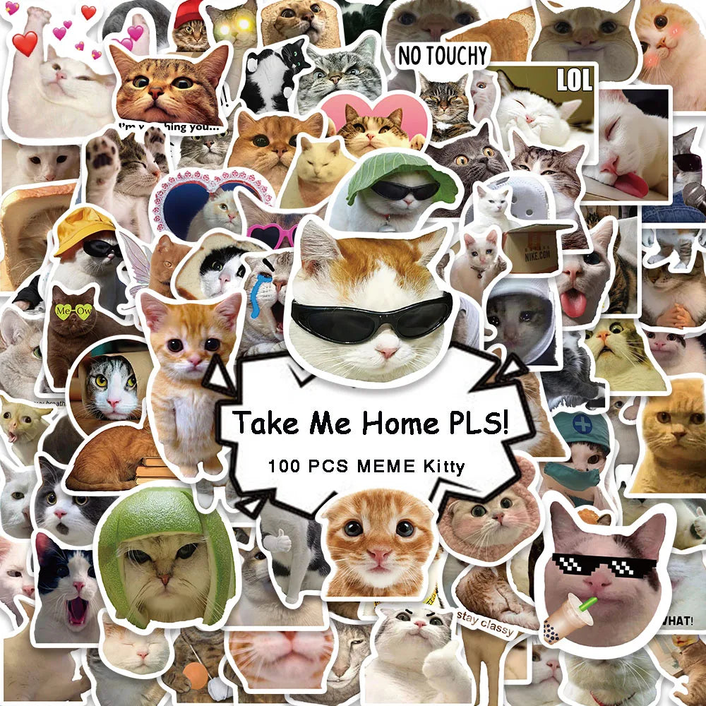 50pcs Cute Cat Stickers for Laptop, Scrapbooking, Luggage, Skateboard (ONLINE ORDER ONLY)