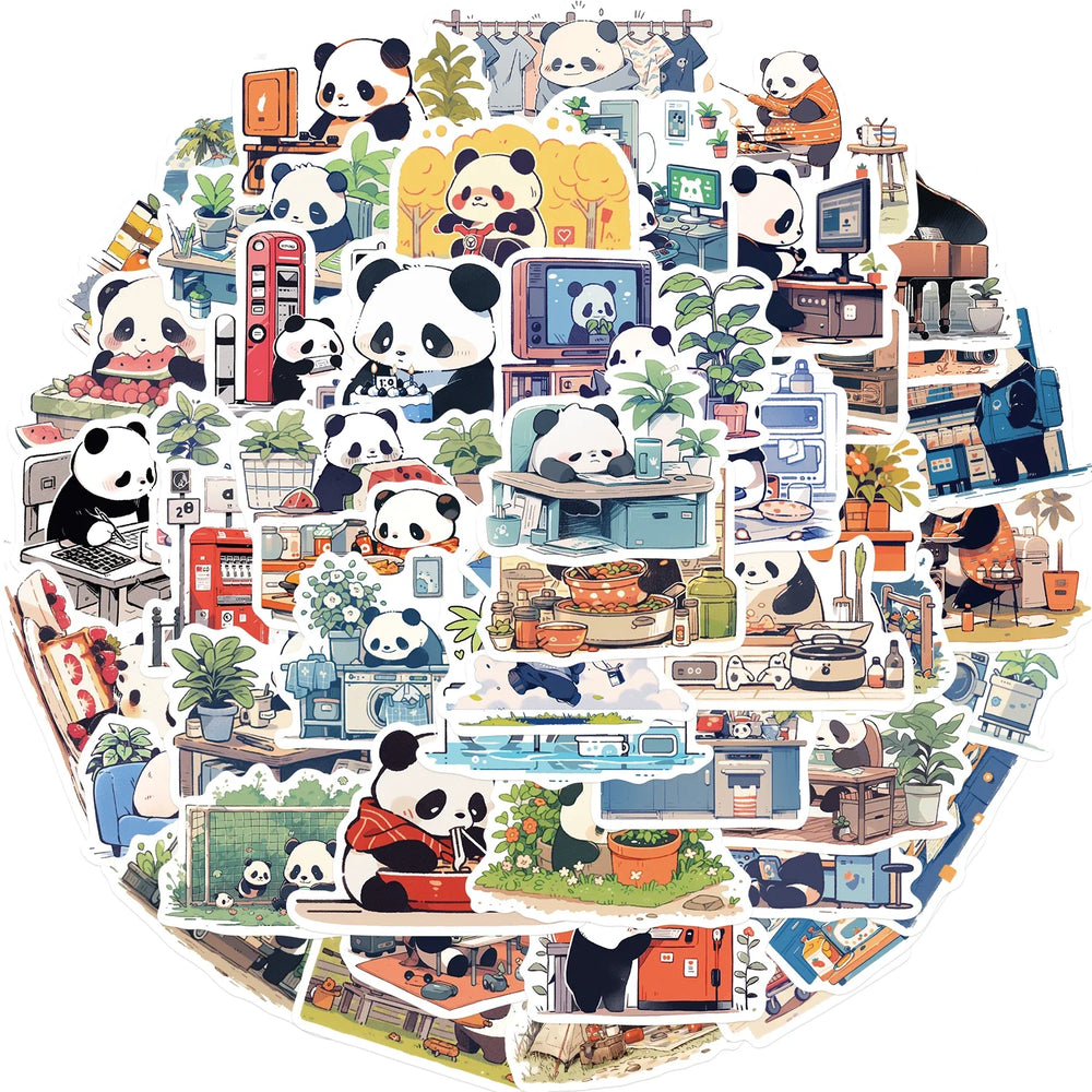 50pcs Diary Life Panda Cartoon Graffiti Stickers Decorative Guitar Phone Stationery Vinyl Animal Sticker Kawaii Kid Toy ﻿ (ONLINE ORDER ONLY)