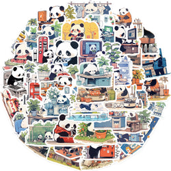 50pcs Diary Life Panda Cartoon Graffiti Stickers Decorative Guitar Phone Stationery Vinyl Animal Sticker Kawaii Kid Toy ﻿ (ONLINE ORDER ONLY)