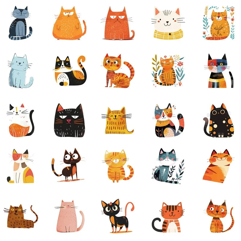 10/30/50PCS Cartoon Japanese Cat PVC Sticky Sticker Aesthetic Stationery DIY Decoration Scrapbooking School Supplies for Kids (ONLINE ORDER ONLY)