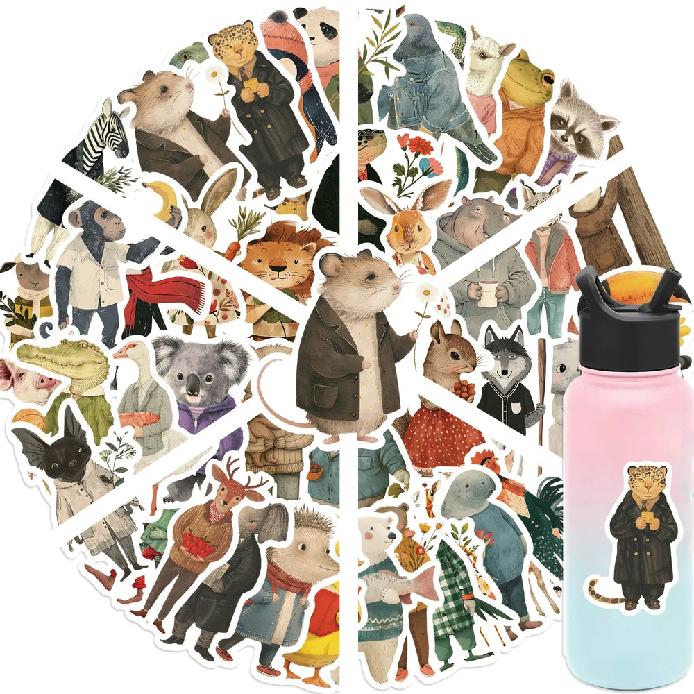 50pcs Vintage Animals Cliparts Stickers Aesthetic Motorcycle Phone Car Skateboard Laptop Sticker Decal Classic Kids Toy (Online Order Only)