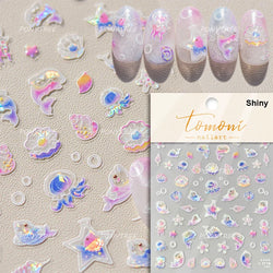 Jellyfish Schools of Fish Shoal Mermaid Tail Seahorse Dreamy Ocean Starfish Shell Coral Adhesive Nail Art Sticker Manicure Decal (ONLINE ORDER ONLY)