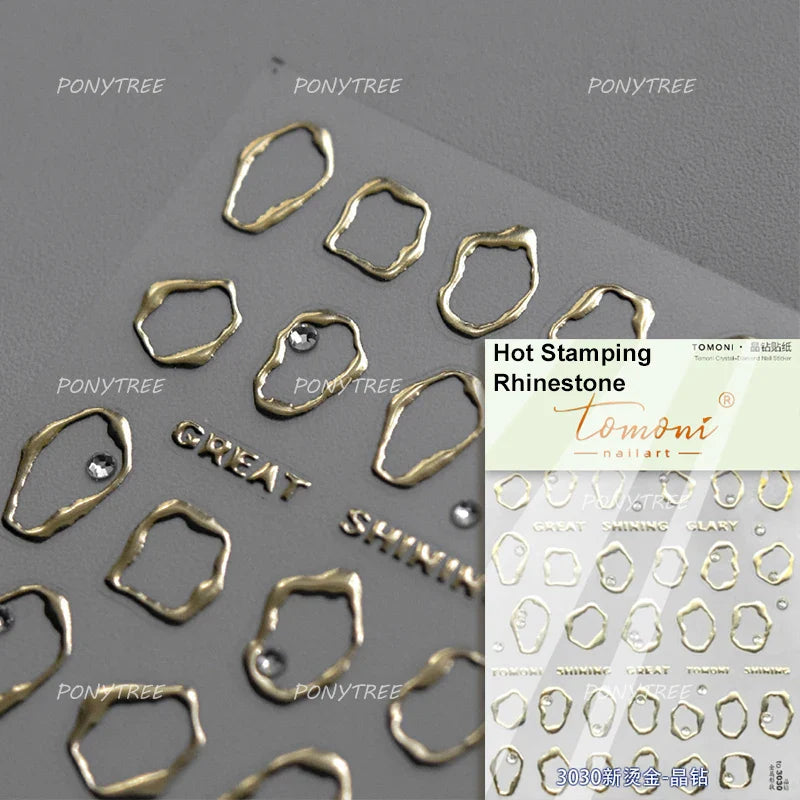 Gold Silver Line Irregular Shape Shiny Rhinestone 5D Bronzing Soft Relief Self Adhesive Nail Art Stickers Nail Decoration Decals (ONLINE ORDER ONLY)