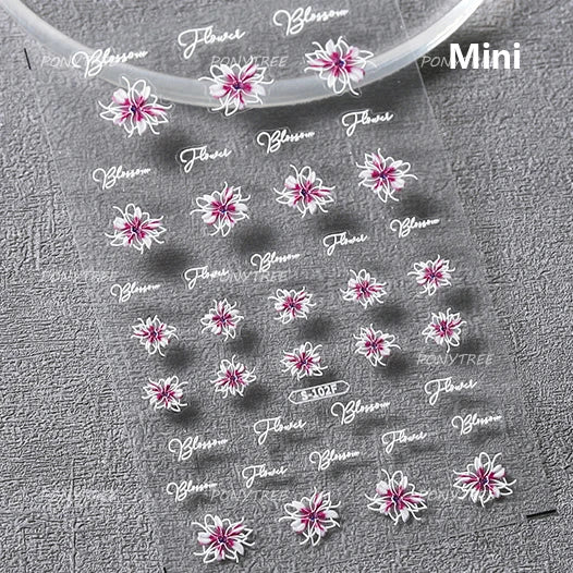 Mini Colourful Flower Black Yellow Petal Wreath 5D Chic Embossed Reliefs Delicate Self Adhesive Nail Art Stickers Manicure Decal (Online Order Only)