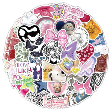 10/30/50PCS Cute Pink y2k Stickers Decoration Cartoon Decals DIY Phone Fridge Suitcase Guitar Scrapbook Helmet Car Sticker Toys (ONLINE ORDER ONLY)