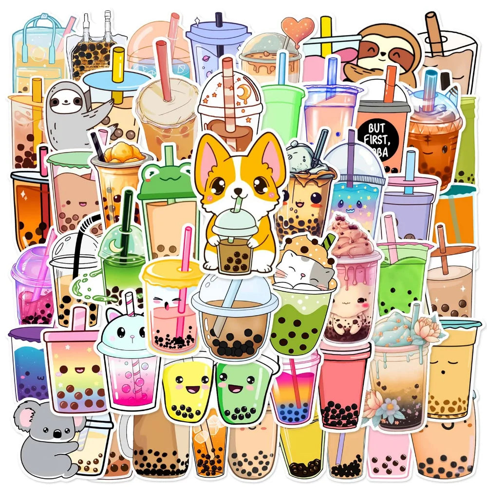 10/50Pcs Pearl Milk Tea Drink Cup Graffiti Stickers for DIY Scrapbook Suitcase Water Bottle Phone Laptop Guitar Kids Toy (ONLINE ORDER ONLY)