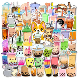 10/50Pcs Pearl Milk Tea Drink Cup Graffiti Stickers for DIY Scrapbook Suitcase Water Bottle Phone Laptop Guitar Kids Toy (ONLINE ORDER ONLY)