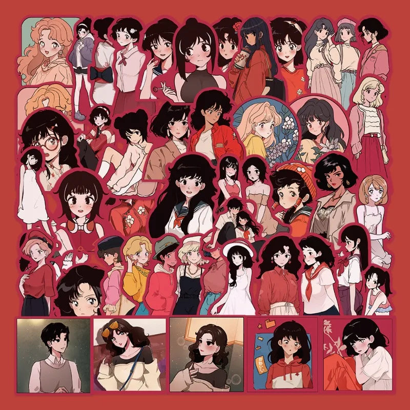 48pcs Showa Girl Graffiti Stickers for Helmet, Wall, Desktop Decoration (Online Order Only)