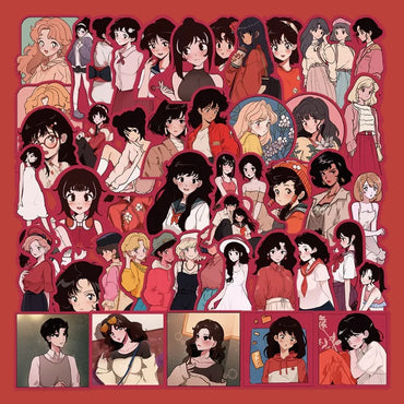 48pcs Showa Girl Graffiti Stickers for Helmet, Wall, Desktop Decoration (Online Order Only)