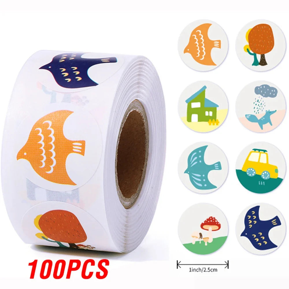100-500pcs 1inch Cute Cartoon Stickers Round Reward Sticker Adhesive Labels for Classic School Teacher Kids Toy Sealing Lables (ONLINE ORDER ONLY)
