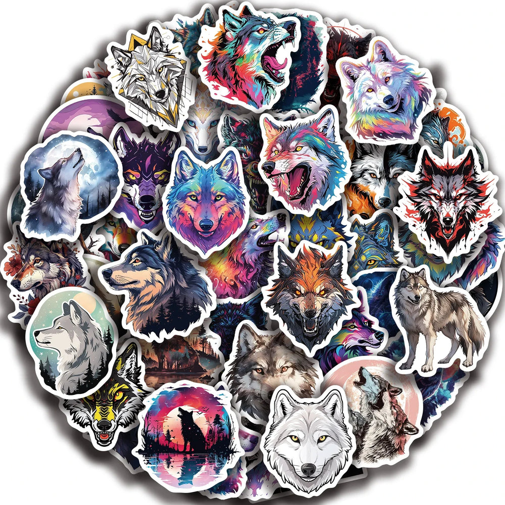 50pcs Wolf Collection Stickers Cartoon DIY Skateboard Phone Case Laptop Waterproof Cool Dark Animal Sticker Decals Toy (Online Order Only)