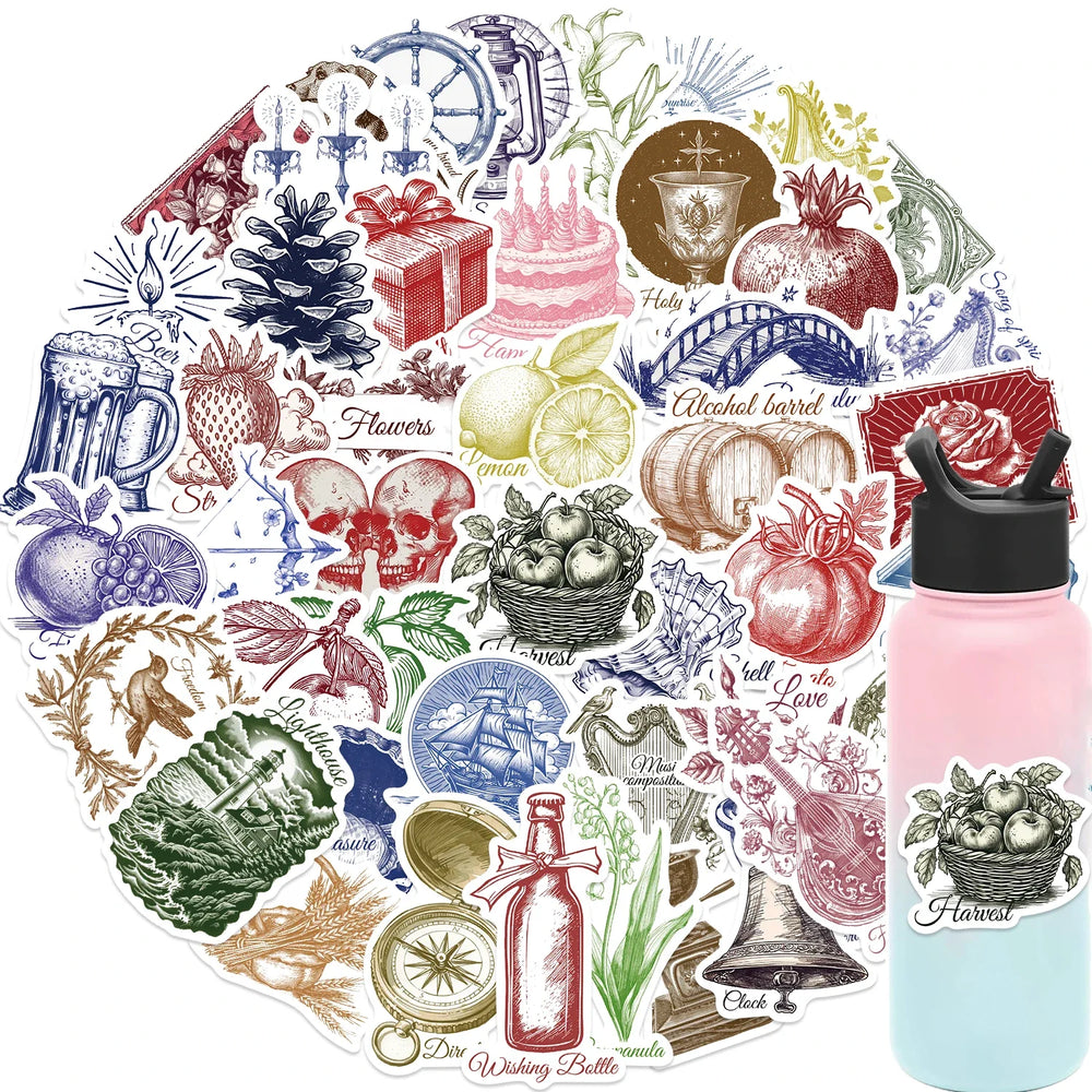 50pcs Retro Decorative Goods Aesthetic Stickers Waterproof Graffiti Sticker For Laptop Luggage Guitar Skateboard Vinyl Decals (ONLINE ORDER ONLY)
