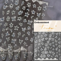 Embroidered Butterfly Flower Colourful Gradient Morning Glory Leaves Self Adhesive Nail Art Stickers Rhinestone Manicure Decals (ONLINE ORDER ONLY)