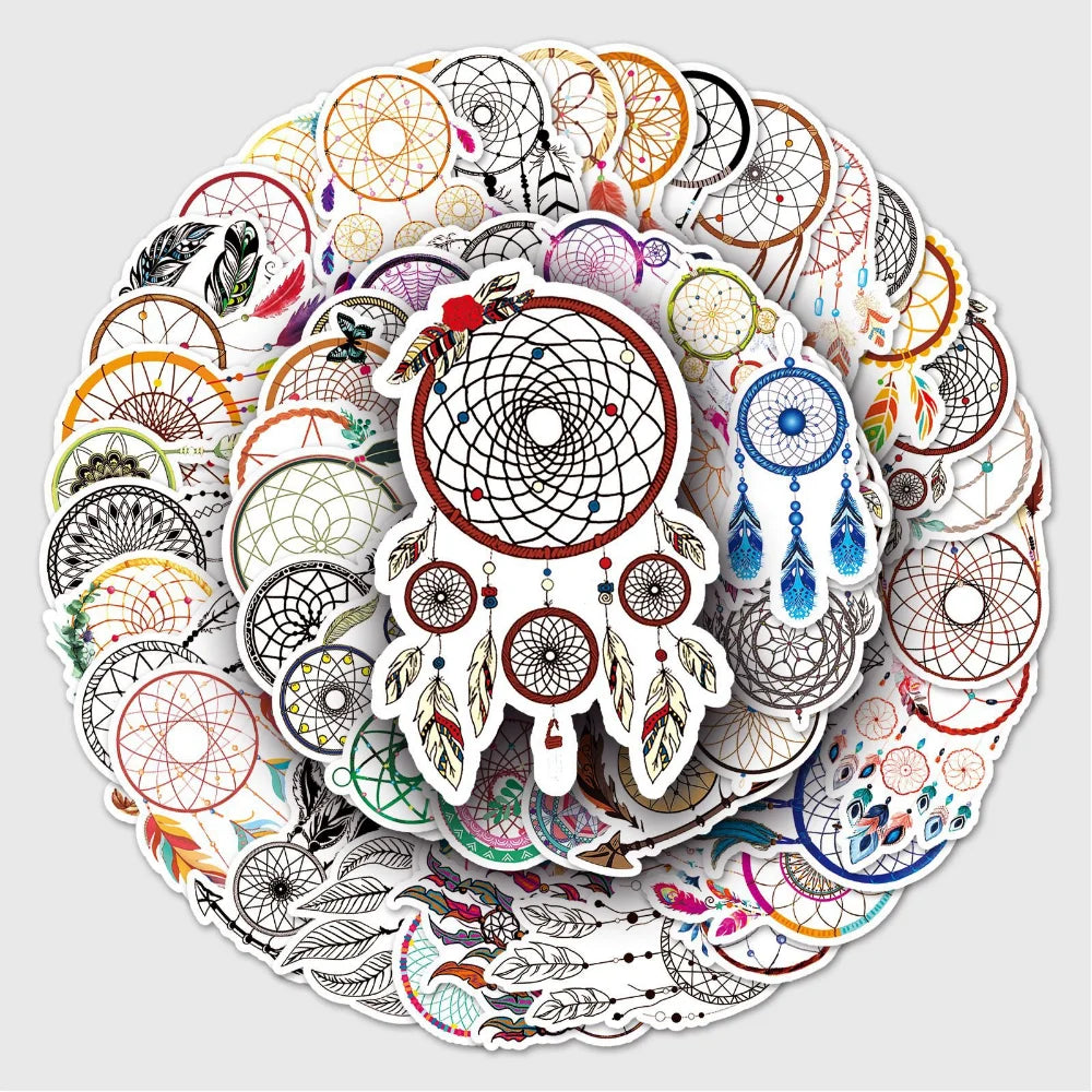 10/50Pcs Trendy Bohemian Catcher Feathers Bundle Decals Small Self-Adhesive Stickers for Laptops Journal Scrapbook Craft (ONLINE ORDER ONLY)