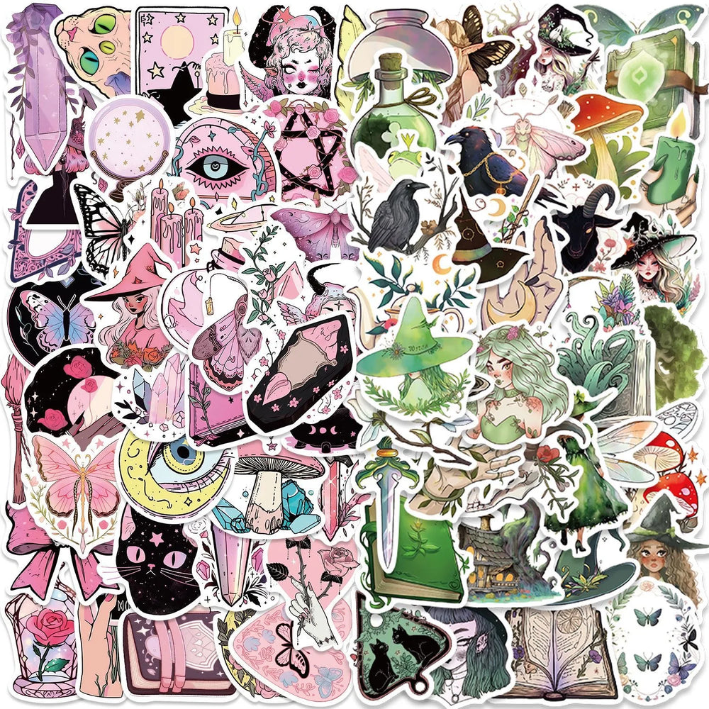 10/50/100pcs Gothic Magic Forest Witch Stickers Aesthetic Tarot Goth Decoration Decal DIY Phone Notebook Fridge Graffiti Sticker (Online Order Only)