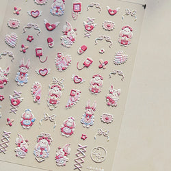 Bunny Love Heart Rabbit Nurse Cut Wound Bowknot Pill Flower Medicine Treatment Self Adhesive Nail Art Stickers Manicure Decals (ONLINE ORDER ONLY)