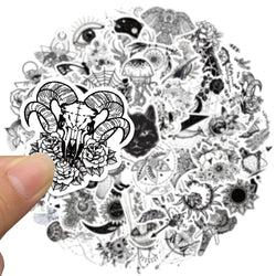 50pcs Black White Psychedelic Gothic Stickers Pack Stationery Laptop Phone Guitar Ipad Sticker DIY Scrapbooking Supplies (ONLINE ORDER ONLY)