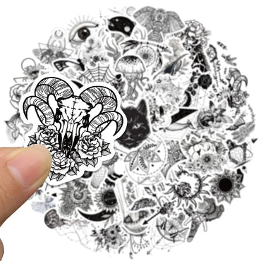 50pcs Black White Psychedelic Gothic Stickers Pack Stationery Laptop Phone Guitar Ipad Sticker DIY Scrapbooking Supplies (ONLINE ORDER ONLY)