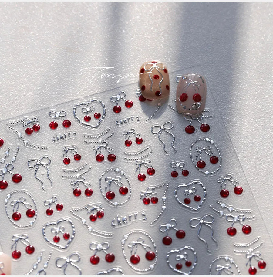 Lovely Red Seductive Strawberry Line Bowknot Love Heart Star Jelly Cherry Delicate Self Adhesive Nail Art Sticker Manicure Decal (ONLINE ORDER ONLY)