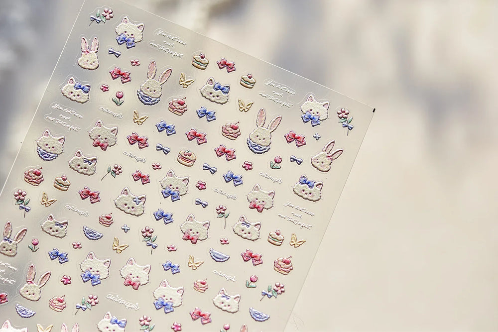 Bunny Love Heart Rabbit Nurse Cut Wound Bowknot Pill Flower Medicine Treatment Self Adhesive Nail Art Stickers Manicure Decals (ONLINE ORDER ONLY)
