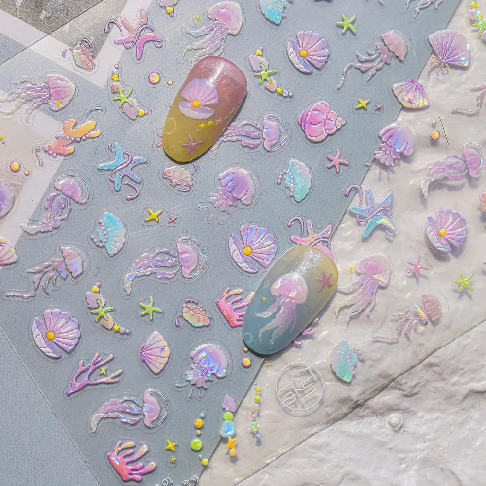 Star Drift Bottle Current Bottle Jellyfish Marine Meteor Water Bubble Love Heart Self Adhesive Nail Art Stickers Manicure Decals (ONLINE ORDER ONLY)