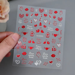1PC Holographic Laser Heart Nail Stickers-3D Self-Adhesive Golden White Valentines Day Nail Decals For Women Nail Art Decoration (ONLINE ORDER ONLY)