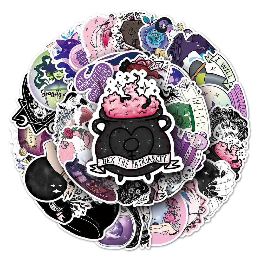 10/30/50PCS Halloween Magic Witch Stickers Apothecary Graffiti Toys Cartoon Decals For Kids DIY Skateboard Notebook Bike Helmet (ONLINE ORDER ONLY)