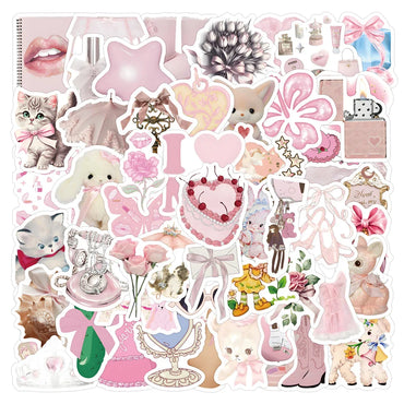 10/30/60pcs Retro Cute Coquette Pink Cartoon Stickers Decals Laptop Suitcase Scrapbook Phone Stationery Sticker for Kids Toys (ONLINE ORDER ONLY)