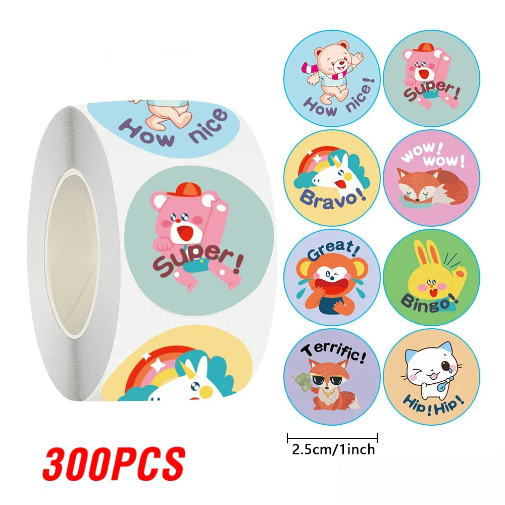 100-500pcs Cute Animal Reward Stickers with Word Motivational Stickers for School Teacher Kids Student Stationery Stickers (ONLINE ORDER ONLY)