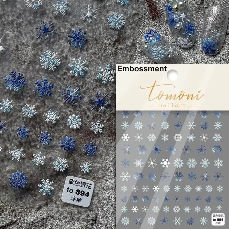 Winter Dreamy Hot Stamping Romantic White Pink Snowflakes Hexagon 3D Self Adhesive Nail Art Stickers Christmas Manicure Decals (ONLINE ORDER ONLY)