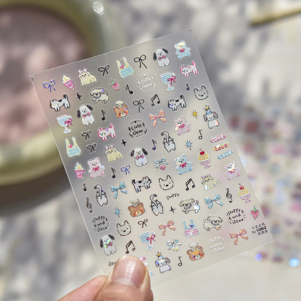 Lovely Animals Cat Dog Bear Party Puppy Kitten Cake Bowknot Flower Love Heart Lace Gird Adhesive Nail Art Sticker Manicure Decal (ONLINE ORDER ONLY)