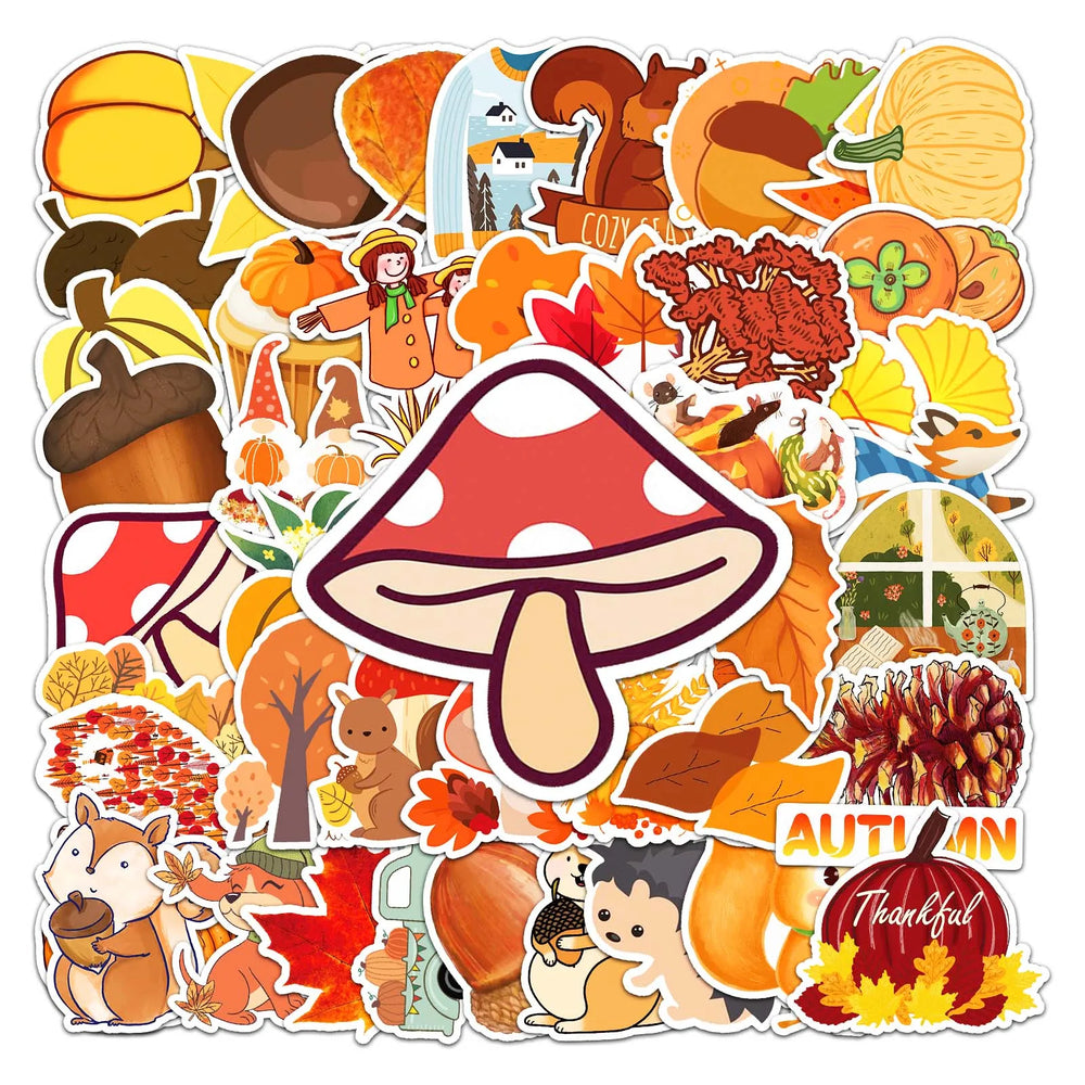 50Pcs Autumn Cartoon Waterproof Vinyl Stickers for Skateboard Snowboard (Online Order Only)
