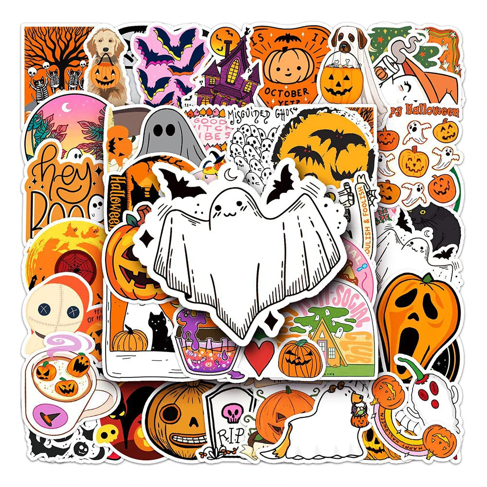 Halloween Cartoon Stickers: Ghost Pumpkin Decals for Kids - 10/30/50pcs (Online Order Only)