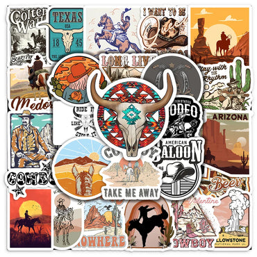 Western Cowboy Stickers Vintage Style DIY Laptop Luggage Phone Skateboard Toy Waterproof PVC (ONLINE ORDER ONLY)
