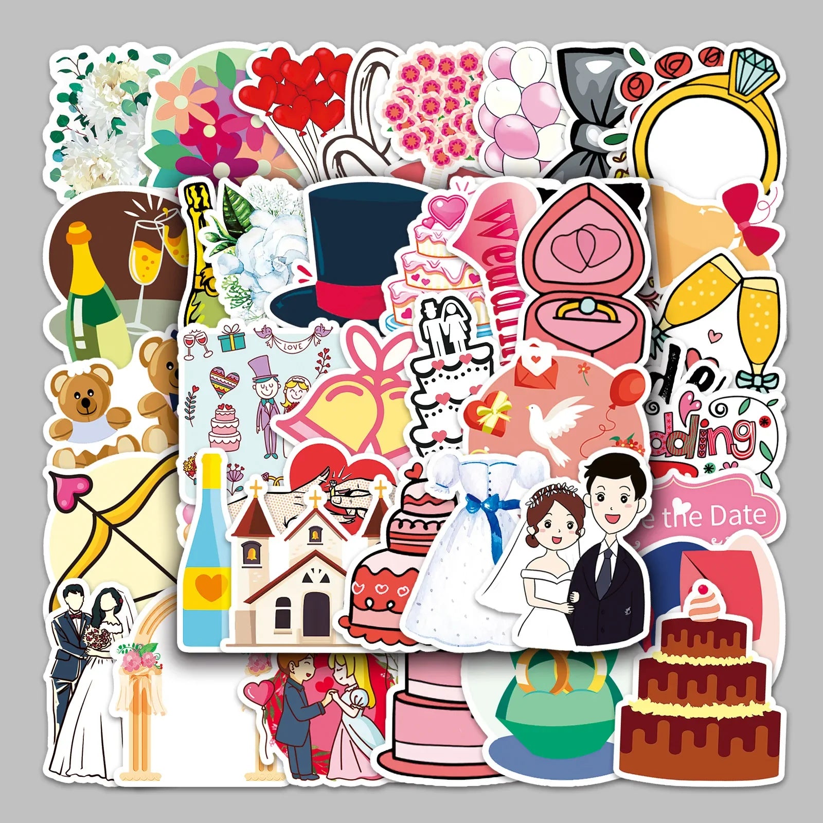 50pcs Cartoon Wedding Graffiti Stickers for Helmet Wall DIY Decoration (Online Order Only)
