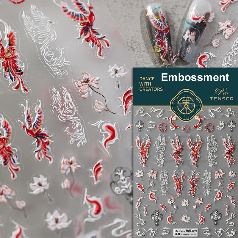 Swallow Bird Insect Animal Phoenix Peacock Dove 3D Self Adhesive Nail Art Stickers Chinese Ancient Poetry Manicure 5D DIY Decals (ONLINE ORDER ONLY)