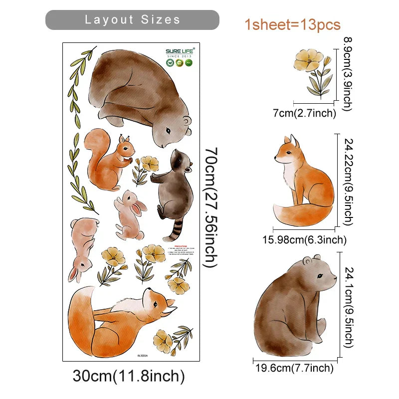 Boho Forest Animals Wall Stickers: Deer, Fox, Bunny, Leaves - Nursery Room Decor (ONLINE ORDER ONLY)